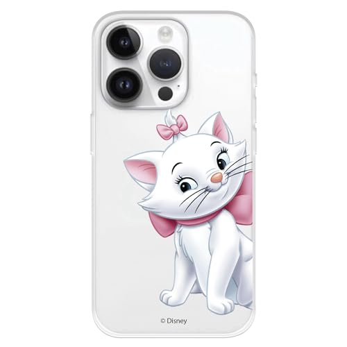 Hülle Kompatibel mit iPhone 15 Pro Offizielle Disney Marie zum Schutz Ihres Mobiltelefons, Transparente Flexible Silikonhülle mit offiziell lizenzierten Aristocats von LA CASA DE LAS CARCASAS