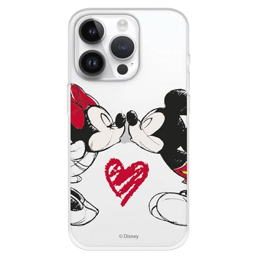 Hülle Kompatibel mit iPhone 15 Pro Offizielle Disney Mickey und Minnie Kiss zum Schutz Ihres Mobiltelefons, Transparente Silikonhülle mit offiziell lizenzierten Disney Classics von LA CASA DE LAS CARCASAS