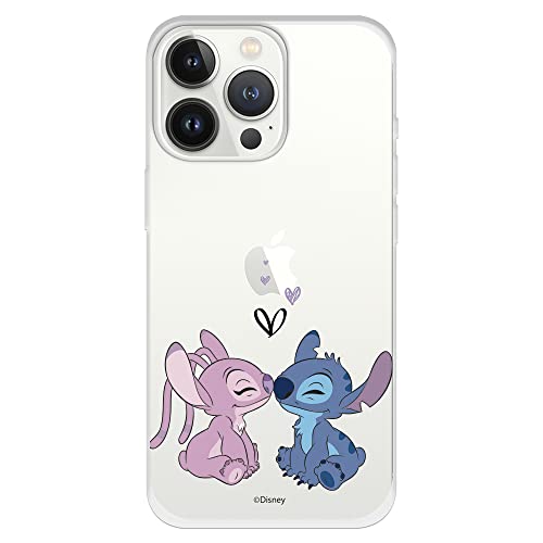 Offizielle Lilo & Stitch Schutzhülle für iPhone 13 Pro - Angel & Stitch Kuss zum Schutz Ihres Handys, flexible Silikonhülle mit offizieller Disney-Lizenz von LA CASA DE LAS CARCASAS