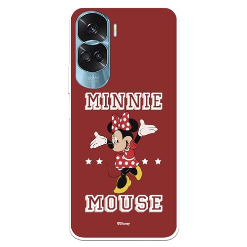 Schutzhülle für Honor 90 Lite, offizielle Disney-Klassiker, Minnie Minnie, roter Hintergrund, transparent, zum Schutz Ihres Handys, flexible Silikon-Ehrenhülle, offiziell lizenziert von Disney von LA CASA DE LAS CARCASAS