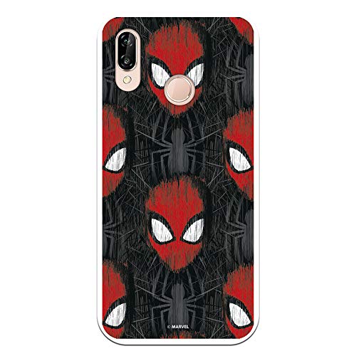 Schutzhülle für Huawei P20 Lite, offizielles Marvel Spiderman, Gesichter, schwarzer Hintergrund, um Ihr Handy zu schützen, flexible Silikonhülle mit offizieller Marvel-Lizenz von LA CASA DE LAS CARCASAS