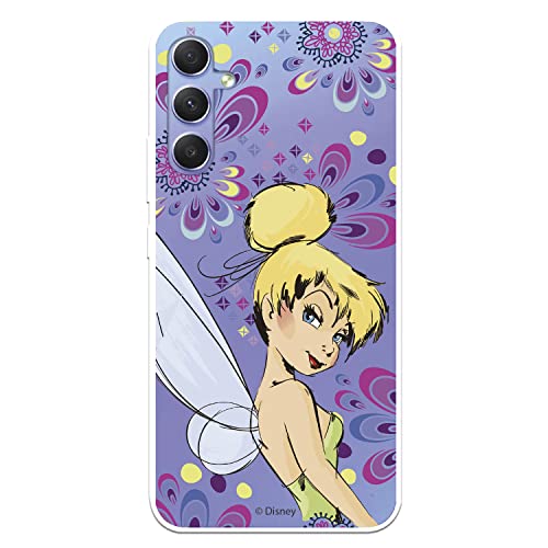 Schutzhülle für Samsung Galaxy A34 5G Offizielles Disney Tinkerbell Blumen zum Schutz Ihres Handys, transparente flexible Silikonhülle mit offizieller Lizenz von Peter Pan von LA CASA DE LAS CARCASAS