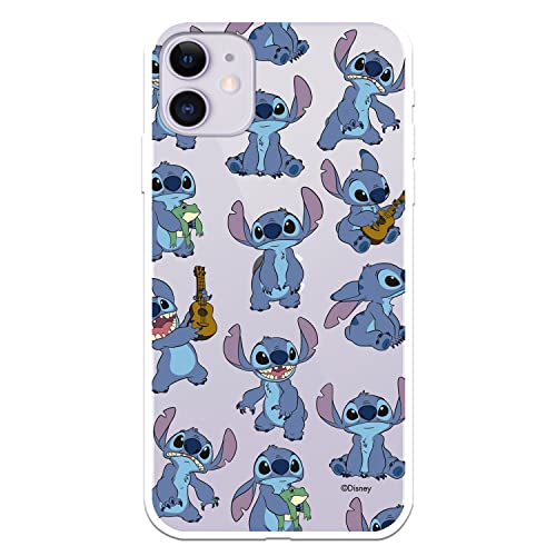 Schutzhülle für iPhone 11, offizielles Lilo & Stitch Stitch Muster, transparent, zum Schutz Ihres Handys, flexibles Silikon, mit offizieller Disney-Lizenz von LA CASA DE LAS CARCASAS