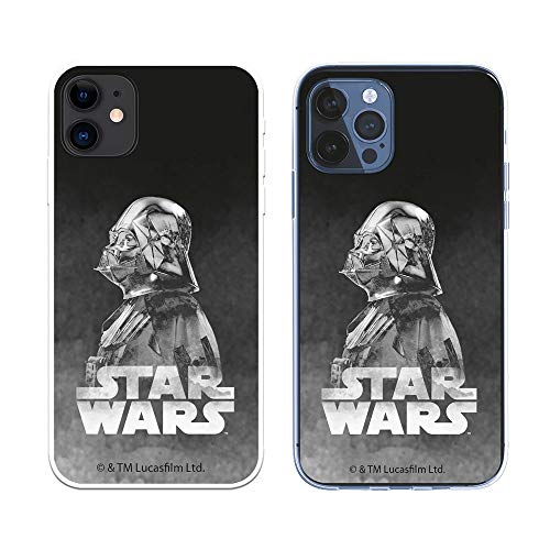Schutzhülle für iPhone 12 – iPhone 12 Pro, offizielles Star Wars Darth Vader, schwarzer Hintergrund zum Schutz Ihres Handys, aus flexiblem Silikon, mit offizieller Star Wars-Lizenz. von LA CASA DE LAS CARCASAS
