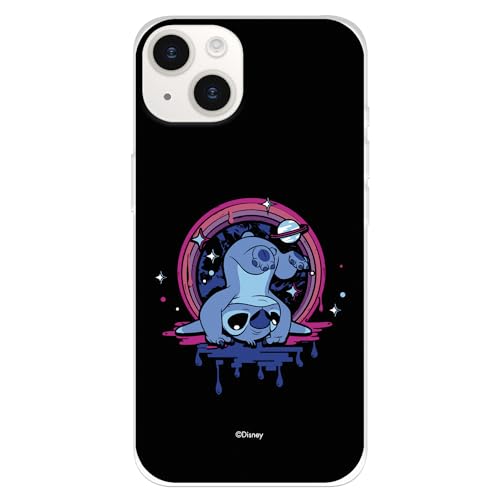 Schutzhülle für iPhone 15, offizielles Lizenzprodukt von Lilo & Stitch, schwarzer Hintergrund, ultraweich, zum Schutz Ihres Handys, Flüssigsilikon, offizielles Disney-Lizenzprodukt von LA CASA DE LAS CARCASAS