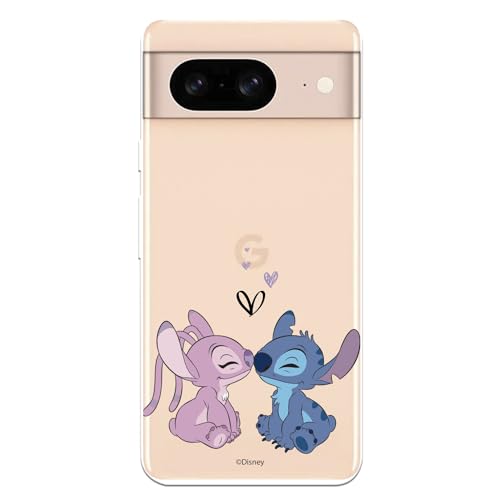 Schutzhülle kompatibel mit Google Pixel 8, offizielle Disney Angel & Stitch Beso, zum Schutz Ihres Handys, transparente Silikonhülle, flexibel, offiziell lizenziert von Lilo & Stitch von LA CASA DE LAS CARCASAS