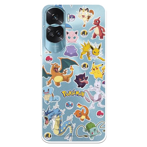 Schutzhülle kompatibel mit Honor 90 Lite Offizielle Pokémon Sticker Pokémon und Poké-Ball, um Ihr Handy zu schützen. Flexible transparente Silikonhülle, offizielle Pokémon-Lizenz von LA CASA DE LAS CARCASAS