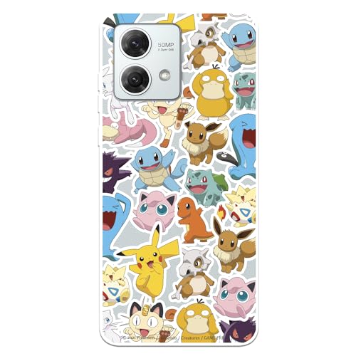 Schutzhülle kompatibel mit Motorola Moto G84 5G Offizielle Pokémon Muster Sticker zum Schutz Ihres Handys. Flexible transparente Silikonhülle, offizielle Pokémon-Lizenz von LA CASA DE LAS CARCASAS