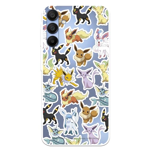 Schutzhülle kompatibel mit Samsung Galaxy A15 5G, offizielle Pokémon Eevee Entwicklungen zum Schutz Ihres Handys. Flexible transparente Silikonhülle mit offizieller Pokémon-Lizenz von LA CASA DE LAS CARCASAS