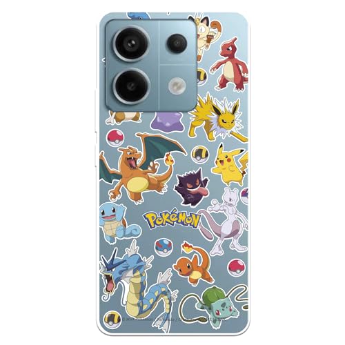 Schutzhülle kompatibel mit Xiaomi Redmi Note 13 5G Offizielle Pokémon Sticker Pokémon und Pokéball zum Schutz Ihres Handys, transparente Silikonhülle, flexibel, offizielles Lizenzprodukt von Pokémon von LA CASA DE LAS CARCASAS