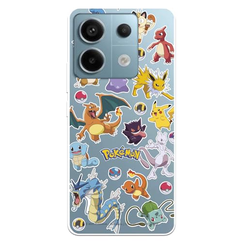 LA CASA DE LAS CARCASAS Schutzhülle für Xiaomi Redmi Note 13 5G, Pokémon Sticker, Pokéball, Silikon, Transparent, Formfitting Case, Offizielle Pokémon Lizenz von LA CASA DE LAS CARCASAS