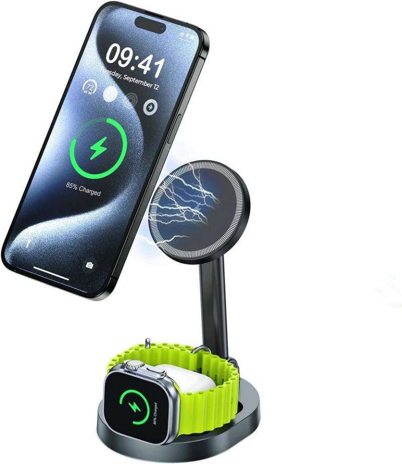 LA CUTE 3-in-1 kabellose Ladestation mit MagSafe für Apple Wireless Charger (2000,00 mA, 3-in-1 kabellose Ladestation mit Schnellladefunktion, 3-in-1 Ladestation mit 20W Adapter für Apple-Geräte, Kabellos, klappbar, schnelles Laden, MagSafe-kompatibel) von LA CUTE
