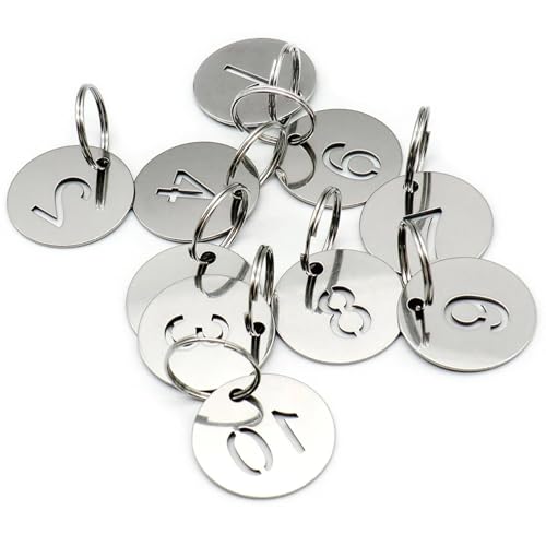 100pcs Edelstahl-Zahlen-Tags mit Schlüsselring, Metallnummern Key Etikett Tags 1-100 Runde Key-ID für Tastenschließfächer, Rinderohr, 0, 9 100pcs Edelstahl-Zahlen-Tags mit Schlüsselring, Metallnummern Key Etikett Tags 1-100 Runde Key-ID für Tastenschließfächer, Rinderohr, 0, 9 von LAANCOO