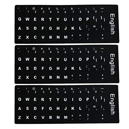 LAANCOO 3 PCS Englisch Tastatur Aufkleber, Undurchsichtige Keyboard Skin mit schwarzem Hintergrund auf weiße Beschriftung für Laptops, Desktops-Englisch von LAANCOO