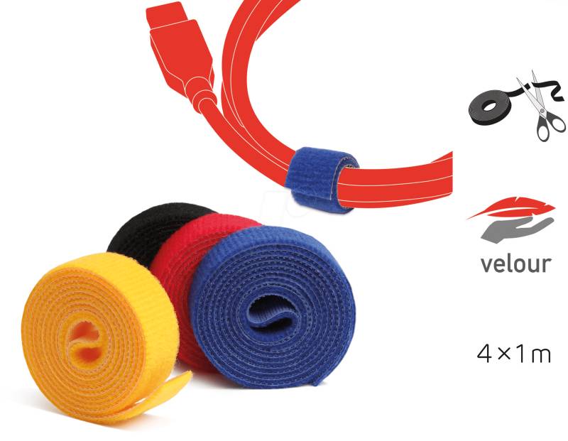 LTC 1230 - Klettbandrollen Dual, 4 x 1m, bunt von LABEL THE CABLE