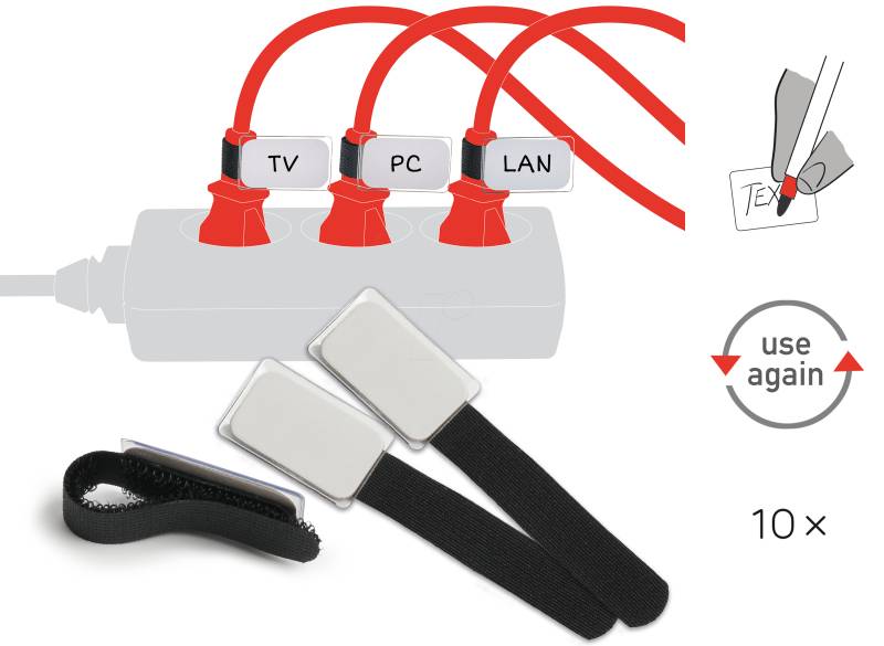 LTC 2510 - Mini Klettbinder, Kabelbeschriftung, 10 Stk., schwarz von LABEL THE CABLE