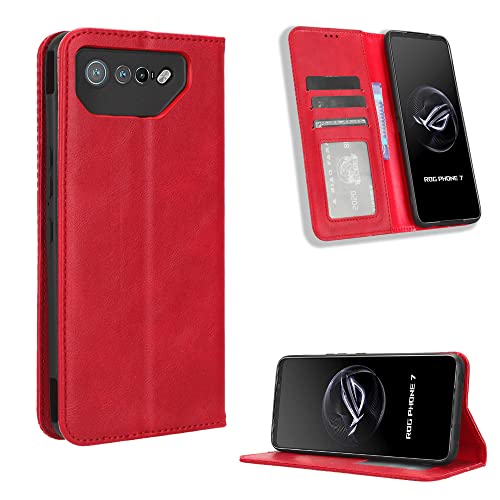LACAE Kompatible für Asus ROG Phone 7 Handyhülle, PU Leder Flip Hülle für Handy mit Kartenfach Stand und Magnet Funktion als Brieftasche, rot LACAE Kompatible für Asus ROG Phone 7 Handyhülle, PU Leder Flip Hülle für Handy mit Kartenfach Stand und Magnet Funktion als Brieftasche, rot von LACAE