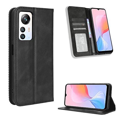 LACAE Kompatible für Blackview A85 Handyhülle, PU Leder Flip Hülle für Handy mit Kartenfach Stand und Magnet Funktion als Brieftasche, schwarz von LACAE
