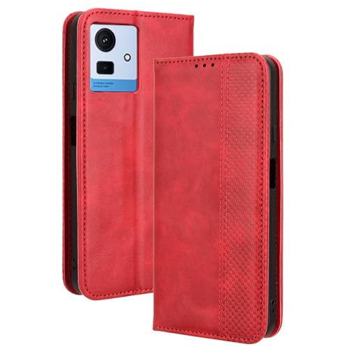 LACAE Kompatible für Cubot Note 50 Handyhülle, PU Leder Flip Hülle für Handy mit Kartenfach Stand und Magnet Funktion als Brieftasche, rot von LACAE