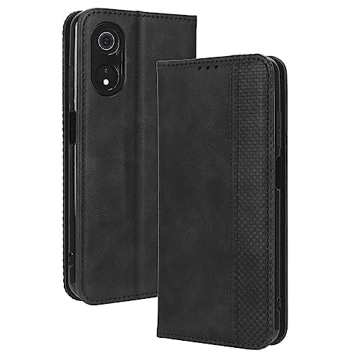 LACAE Kompatible für Cubot P60 Handyhülle, PU Leder Flip Hülle für Handy mit Kartenfach Stand und Magnet Funktion als Brieftasche, schwarz von LACAE