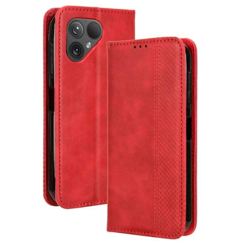 LACAE Kompatible für Fairphone 5 Handyhülle, PU Leder Flip Hülle für Handy mit Kartenfach Stand und Magnet Funktion als Brieftasche, rot von LACAE