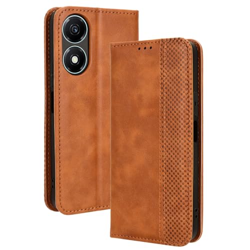 LACAE Kompatible für Honor X5 Plus Handyhülle, PU Leder Flip Hülle für Handy mit Kartenfach Stand und Magnet Funktion als Brieftasche, braun von LACAE