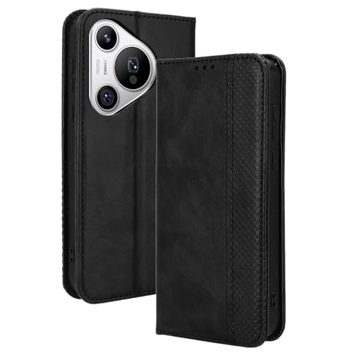 LACAE Kompatible für Huawei Pura 70 Handyhülle, PU Leder Flip Hülle für Handy mit Kartenfach Stand und Magnet Funktion als Brieftasche, schwarz von LACAE