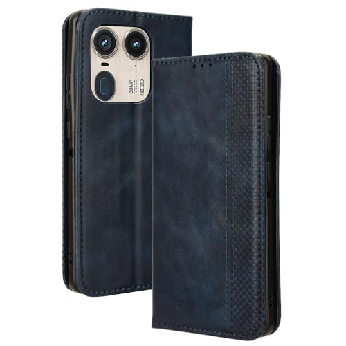 LACAE Kompatible für Motorola Edge 50 Ultra Handyhülle, PU Leder Flip Hülle für Handy mit Kartenfach Stand und Magnet Funktion als Brieftasche, Blau von LACAE