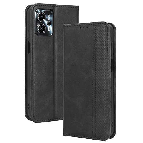 LACAE Kompatible für Motorola Moto G13/ G23 Handyhülle, PU Leder Flip Hülle für Handy mit Kartenfach Stand und Magnet Funktion als Brieftasche, schwarz von LACAE