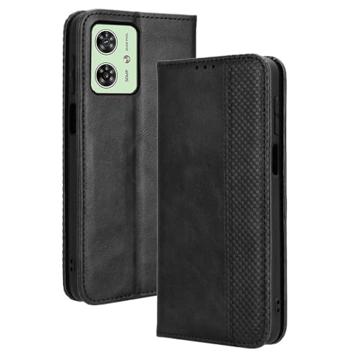 LACAE Kompatible für Motorola Moto G54 Handyhülle, PU Leder Flip Hülle für Handy mit Kartenfach Stand und Magnet Funktion als Brieftasche, schwarz von LACAE