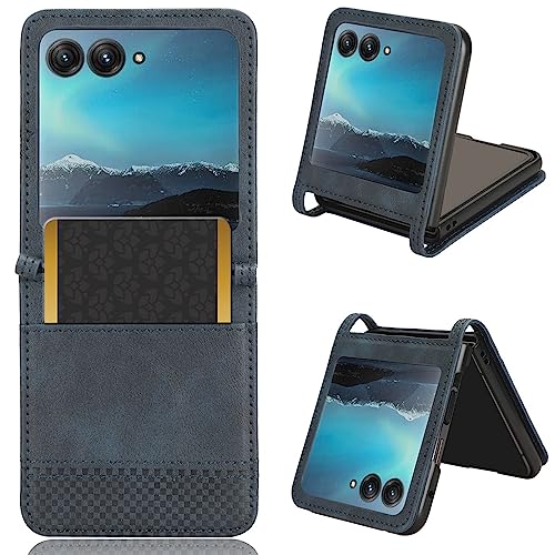 LACAE Kompatible für Motorola Razr 40 Ultra Handyhülle, PU Leder Flip Hülle für Handy mit Kartenfach Stand und Magnet Funktion als Brieftasche, Blau von LACAE