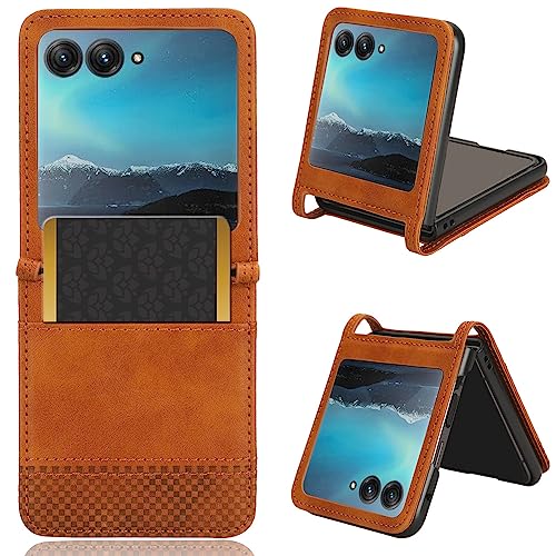LACAE Kompatible für Motorola Razr 40 Ultra Handyhülle, PU Leder Flip Hülle für Handy mit Kartenfach Stand und Magnet Funktion als Brieftasche, braun von LACAE