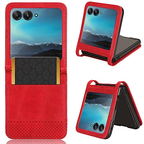 LACAE Kompatible für Motorola Razr 40 Ultra Handyhülle, PU Leder Flip Hülle für Handy mit Kartenfach Stand und Magnet Funktion als Brieftasche, rot von LACAE