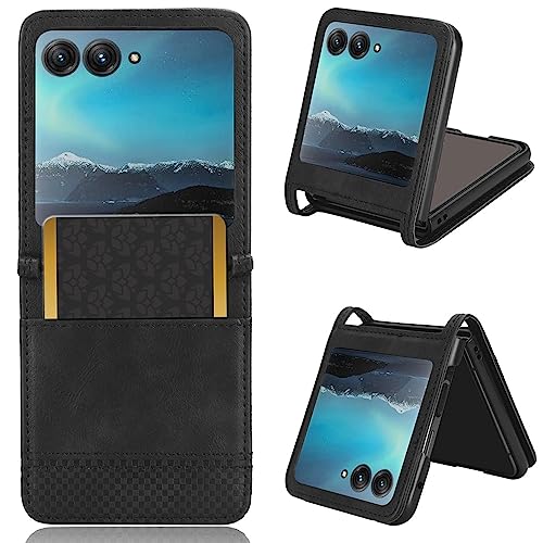 LACAE Kompatible für Motorola Razr 40 Ultra Handyhülle, PU Leder Flip Hülle für Handy mit Kartenfach Stand und Magnet Funktion als Brieftasche, schwarz von LACAE