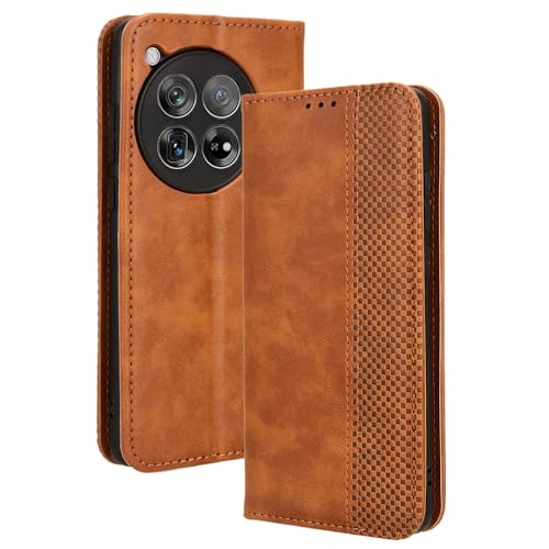 LACAE Kompatible für OnePlus 12 Handyhülle, PU Leder Flip Hülle für Handy mit Kartenfach Stand und Magnet Funktion als Brieftasche, braun von LACAE