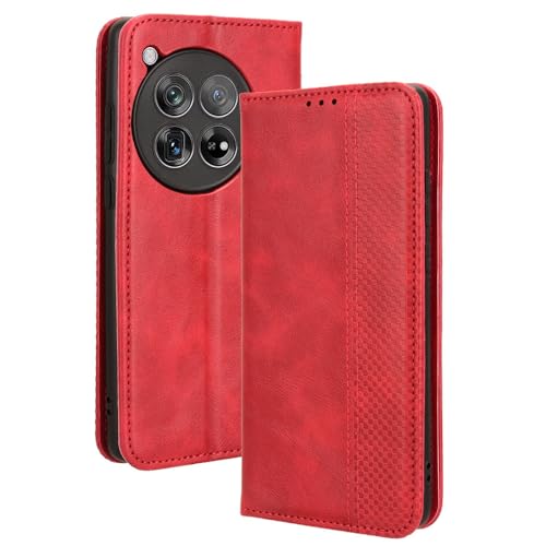 LACAE Kompatible für OnePlus 12 Handyhülle, PU Leder Flip Hülle für Handy mit Kartenfach Stand und Magnet Funktion als Brieftasche, rot LACAE Kompatible für OnePlus 12 Handyhülle, PU Leder Flip Hülle für Handy mit Kartenfach Stand und Magnet Funktion als Brieftasche, rot von LACAE