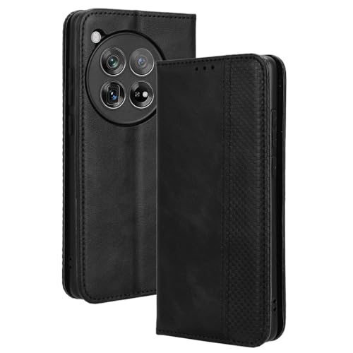 LACAE Kompatible für OnePlus 12 Handyhülle, PU Leder Flip Hülle für Handy mit Kartenfach Stand und Magnet Funktion als Brieftasche, schwarz von LACAE