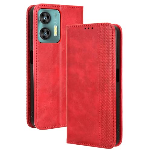 LACAE Kompatible für Oukitel C35/ Oukitel C36 Handyhülle, PU Leder Flip Hülle für Handy mit Kartenfach Stand und Magnet Funktion als Brieftasche, rot von LACAE