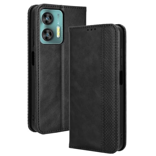 LACAE Kompatible für Oukitel C35/ Oukitel C36 Handyhülle, PU Leder Flip Hülle für Handy mit Kartenfach Stand und Magnet Funktion als Brieftasche, schwarz von LACAE