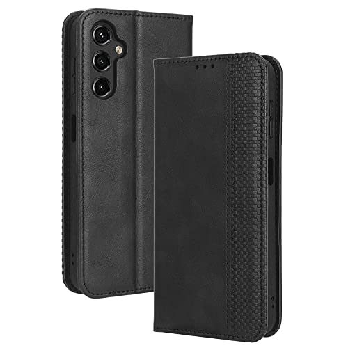 LACAE Kompatible für Samsung Galaxy A24 Handyhülle, PU Leder Flip Hülle für Handy mit Kartenfach Stand und Magnet Funktion als Brieftasche, schwarz von LACAE