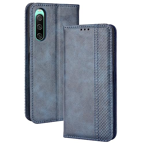 LACAE Kompatible für Sony Xperia 10 V Handyhülle, PU Leder Flip Hülle für Handy mit Kartenfach Stand und Magnet Funktion als Brieftasche, Blau von LACAE