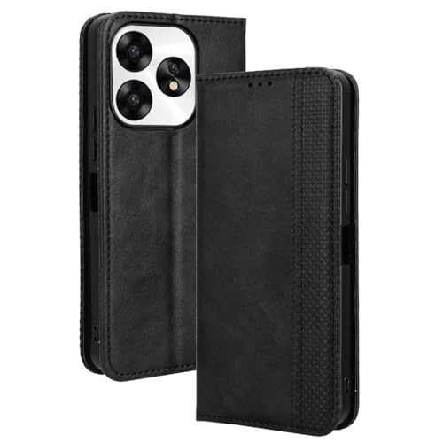 LACAE Kompatible für UMIDIGI A15/ UMIDIGI A15C Handyhülle, PU Leder Flip Hülle für Handy mit Kartenfach Stand und Magnet Funktion als Brieftasche, schwarz von LACAE