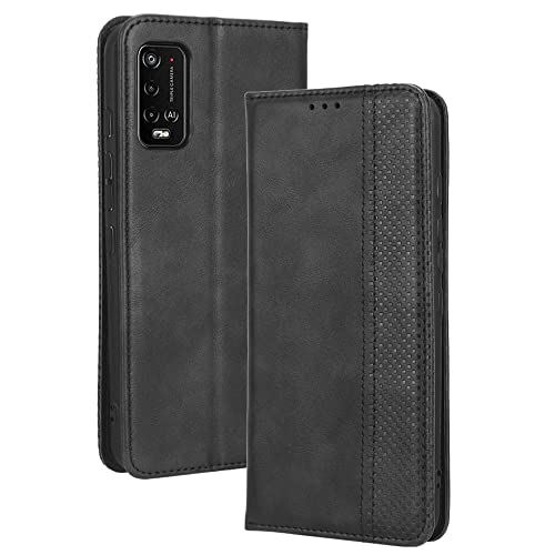 LACAE Kompatible für Wiko Power U10/ Power U20 Handyhülle, PU Leder Flip Hülle für Handy mit Kartenfach Stand und Magnet Funktion als Brieftasche, schwarz von LACAE