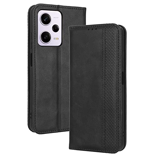 LACAE Kompatible für Xiaomi Redmi Note 12 5G Handyhülle, PU Leder Flip Hülle für Handy mit Kartenfach Stand und Magnet Funktion als Brieftasche, schwarz von LACAE