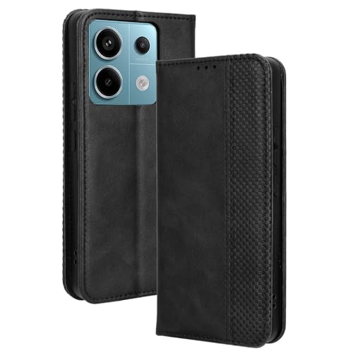 LACAE Kompatible für Xiaomi Redmi Note 13 Pro 5G Handyhülle, PU Leder Flip Hülle für Handy mit Kartenfach Stand und Magnet Funktion als Brieftasche, schwarz von LACAE