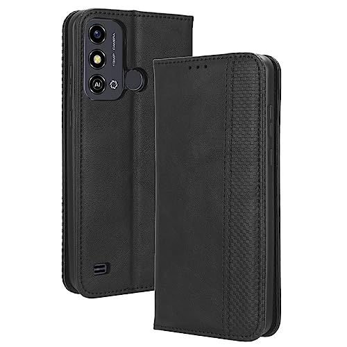 LACAE Kompatible für ZTE Blade A53 Handyhülle, PU Leder Flip Hülle für Handy mit Kartenfach Stand und Magnet Funktion als Brieftasche, schwarz von LACAE