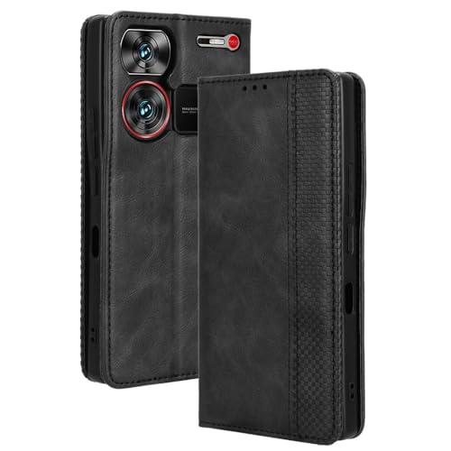 LACAE Kompatible für ZTE Nubia Z60 Ultra Handyhülle, PU Leder Flip Hülle für Handy mit Kartenfach Stand und Magnet Funktion als Brieftasche, schwarz von LACAE