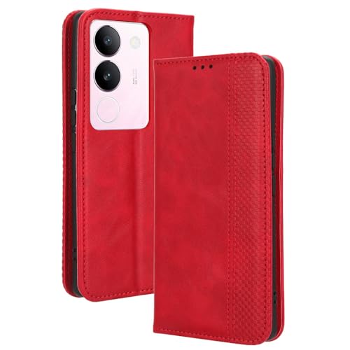 LACAE Kompatible für vivo V29 Handyhülle, PU Leder Flip Hülle für Handy mit Kartenfach Stand und Magnet Funktion als Brieftasche, rot von LACAE