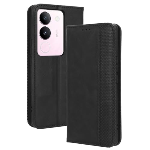 LACAE Kompatible für vivo V29 Handyhülle, PU Leder Flip Hülle für Handy mit Kartenfach Stand und Magnet Funktion als Brieftasche, schwarz von LACAE