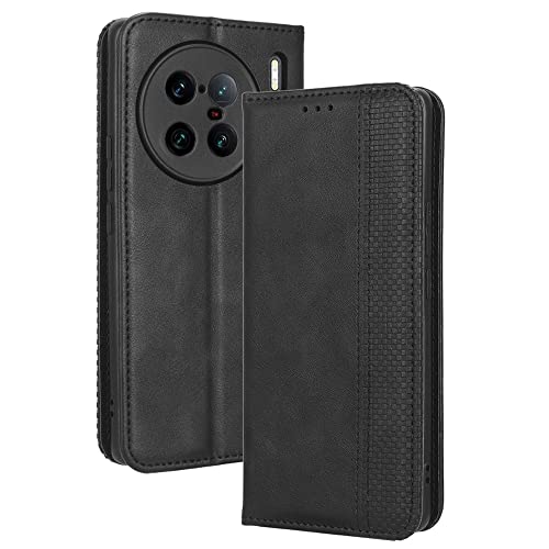 LACAE Kompatible für vivo X90 Pro Handyhülle, PU Leder Flip Hülle für Handy mit Kartenfach Stand und Magnet Funktion als Brieftasche, schwarz von LACAE